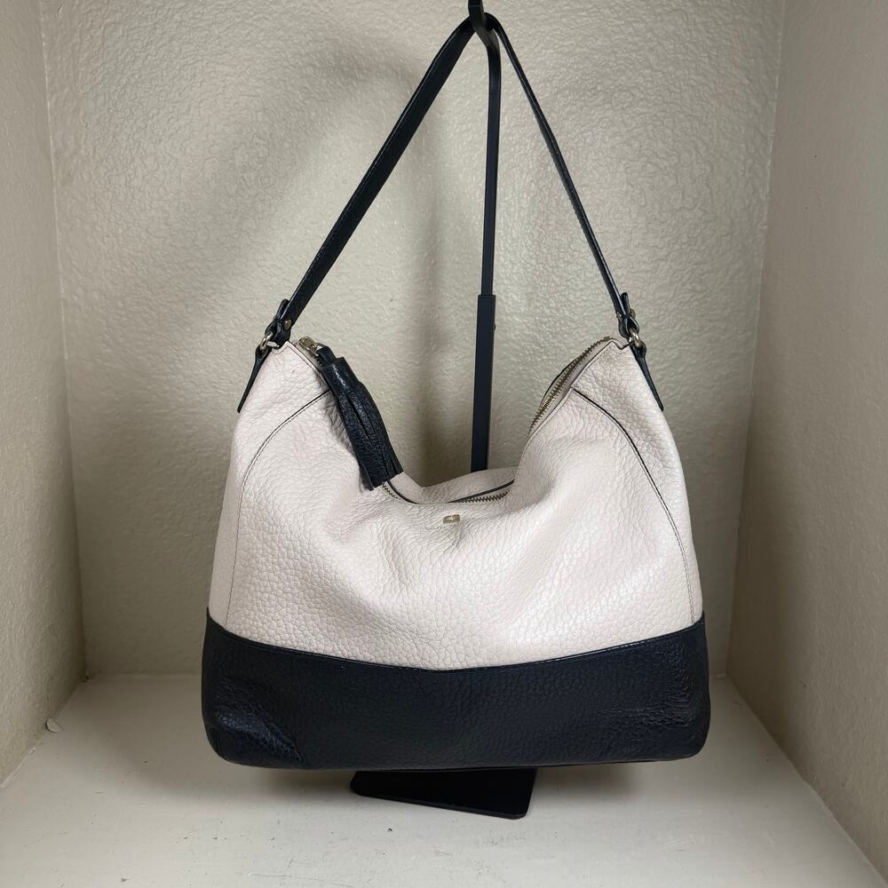 Kate Spade two tone pebbled leather hobo shoulder bag black base and off white